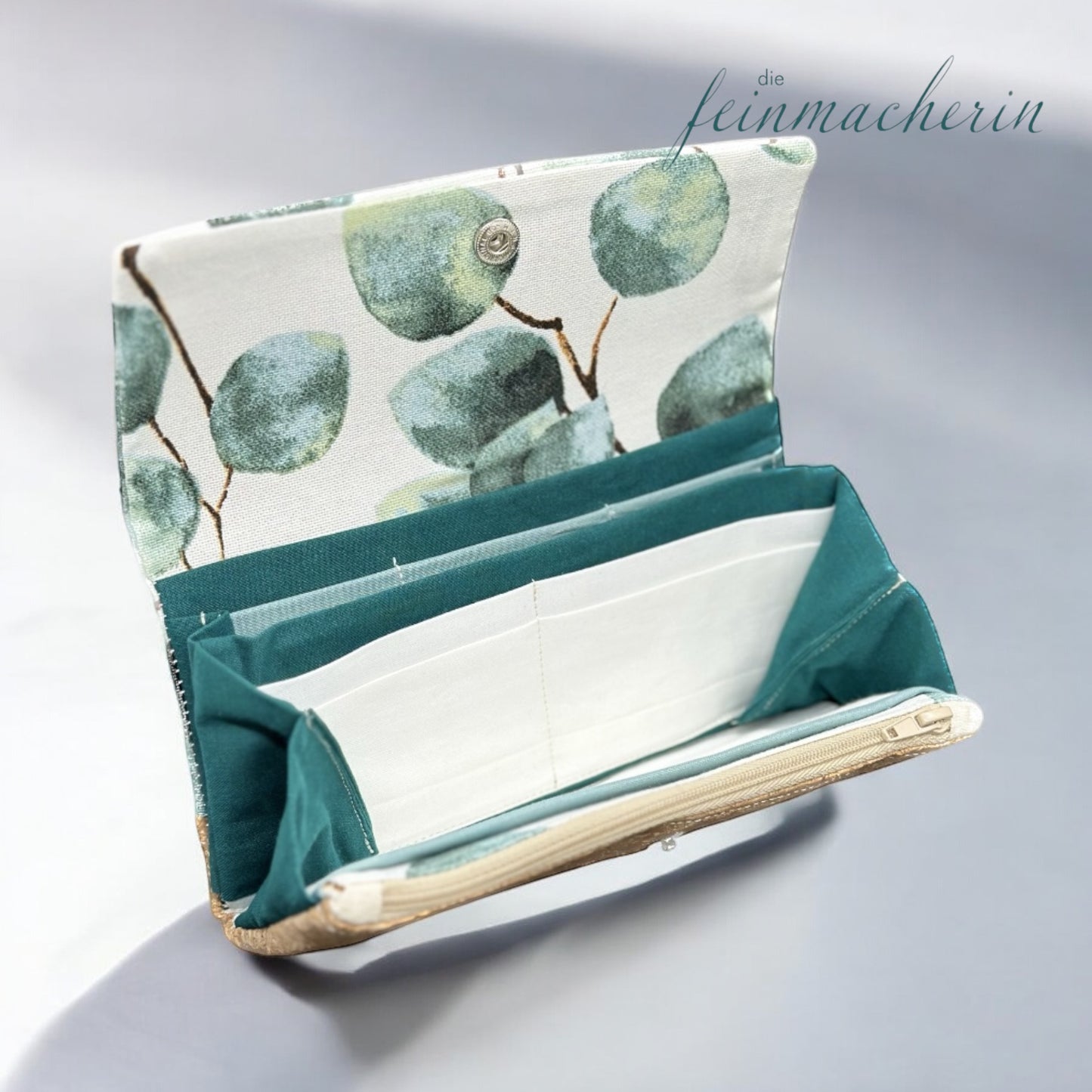 Geldbörse Eukalyptus weiß/petrol