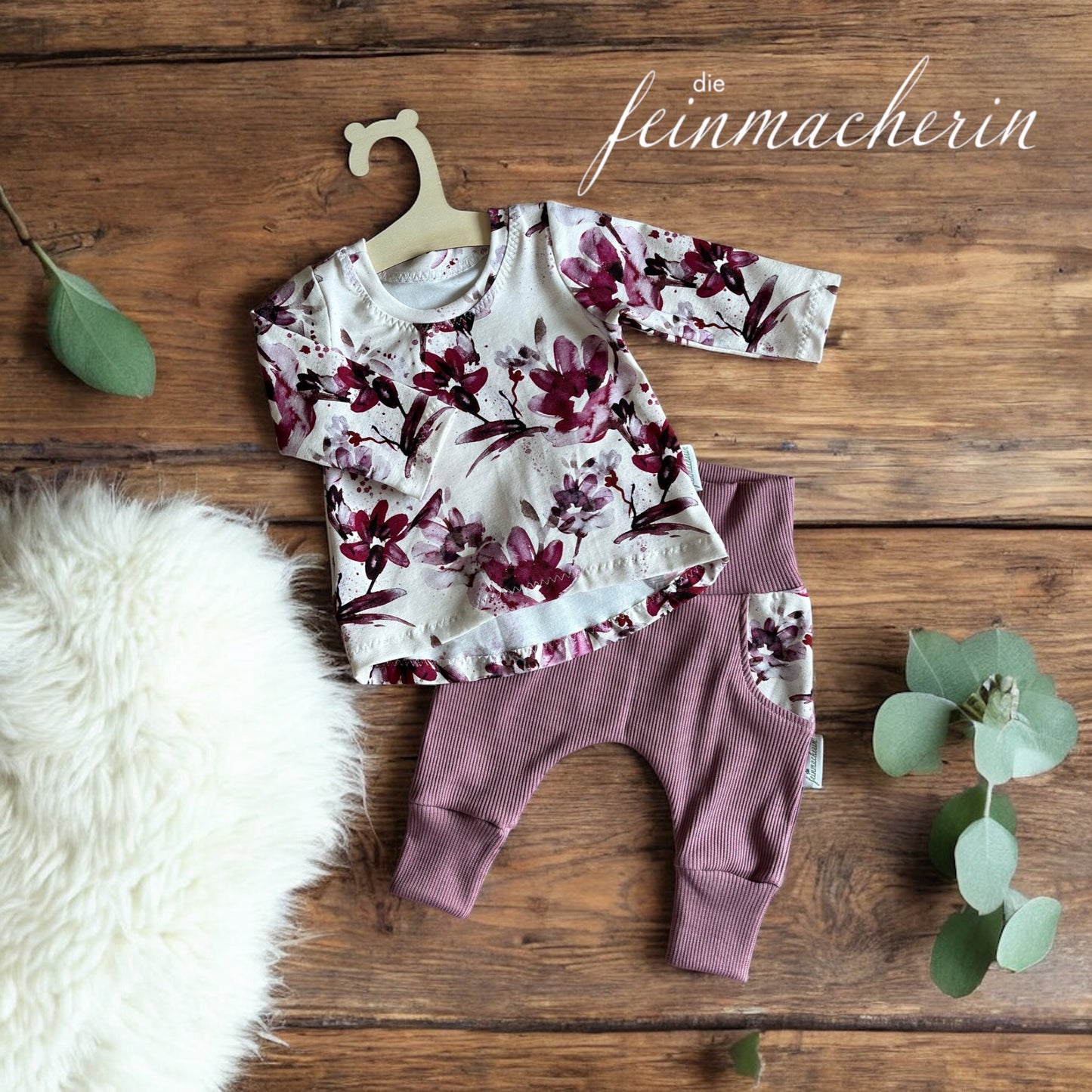 Langarm Shirt Magnolie weiß/brombeer