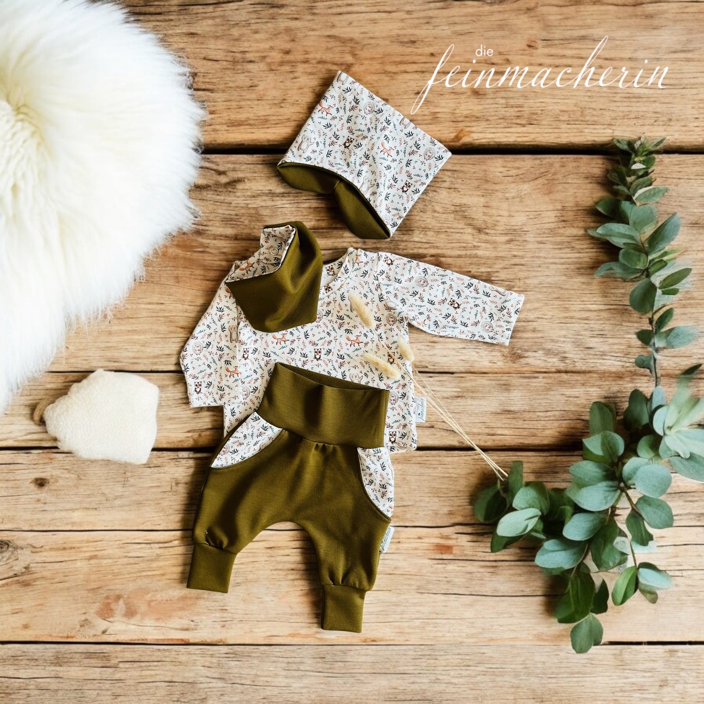 Langarm Shirt Waldtiere khaki