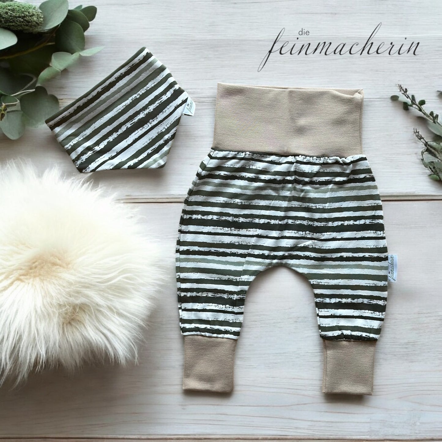 Baby-Geschenk-Set Grüne Streifen/beige