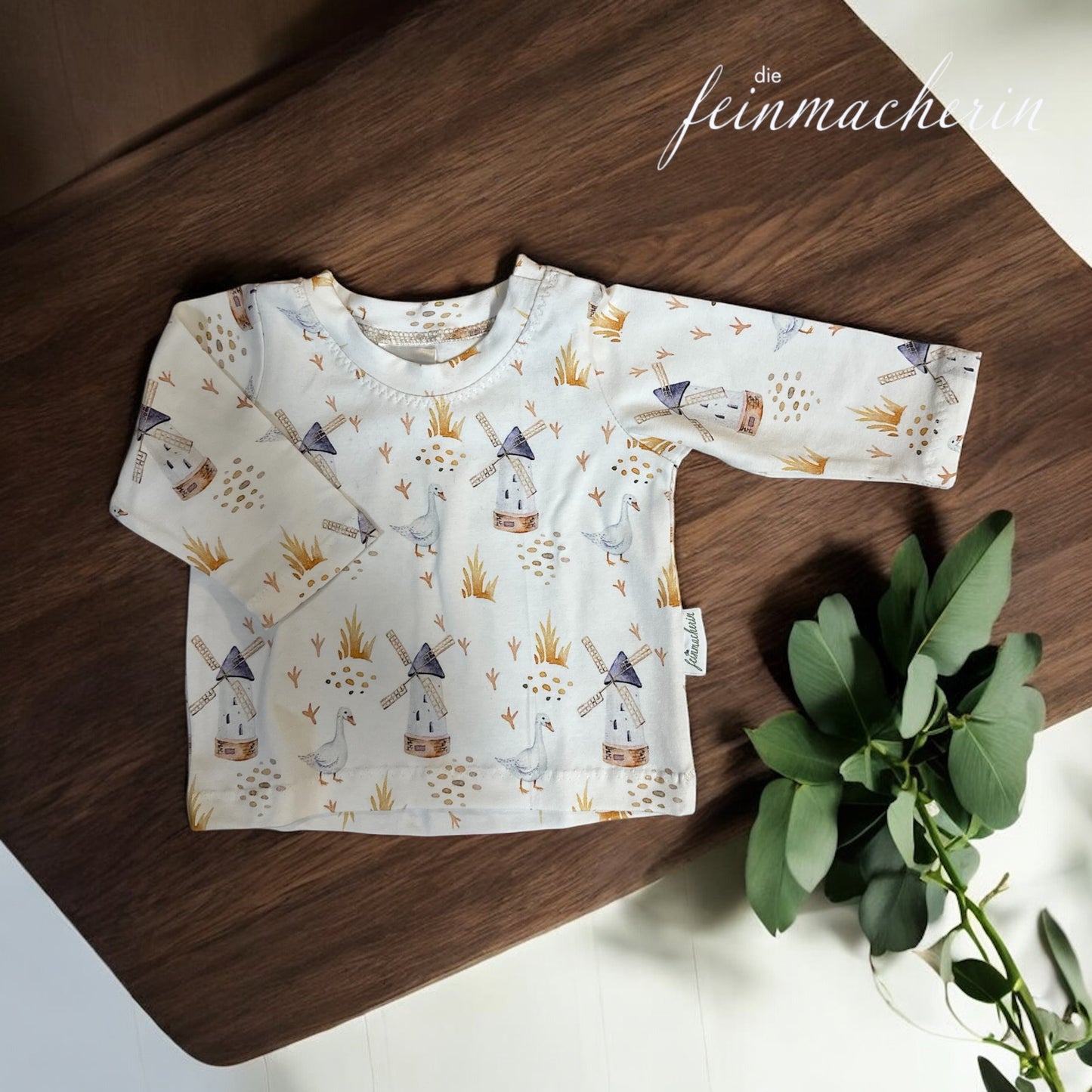 Langarm Shirt Gänse weiß/gelb